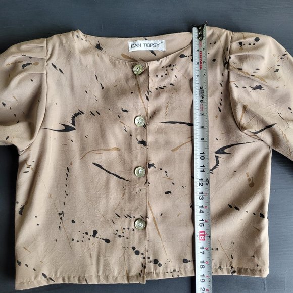 Vintage 80s Neutral Paint Splatter Shoulder Pad Skirt Set Suit Separates - Picture 8 of 11